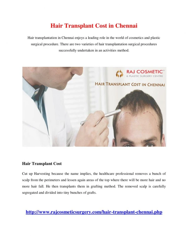 Hair Transplant cost in chennai