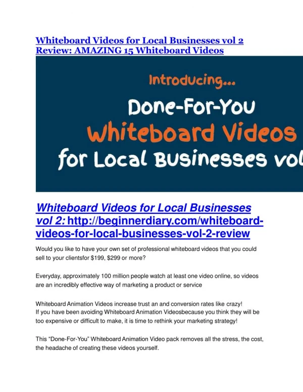 Whiteboard Videos for Local Businesses vol. 2 review and MEGA $38,000 Bonus - 80% Discount
