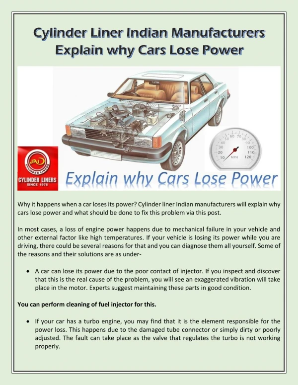 Cylinder Liner Indian Manufacturers Explain why Cars Lose Power