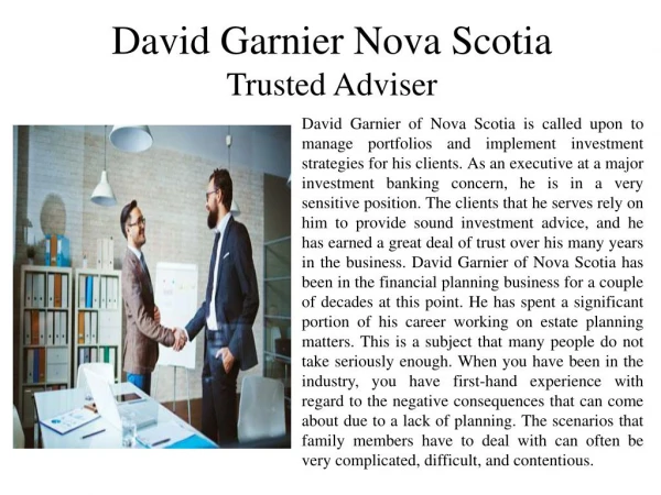David Garnier Nova Scotia - Trusted Adviser
