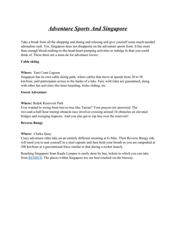 Adventure Sports And Singapore