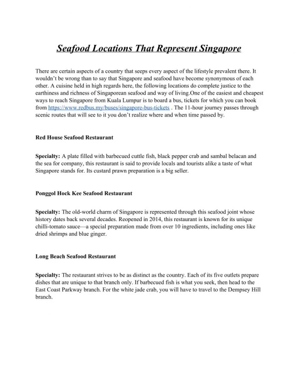 Seafood Locations That Represent Singapore