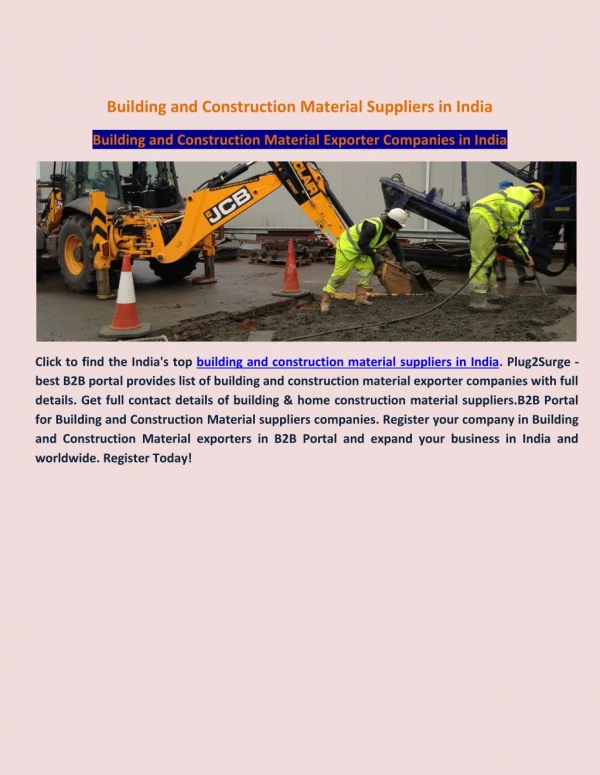 Building and Construction Material Suppliers in India