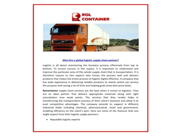 Rolcontainer-Get best Industrial Logistics, Global Mail Logistics from Rolcontainer at competitive prices