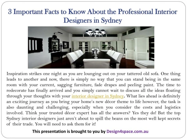 3 Important Facts to Know About the Professional Interior Designers in Sydney