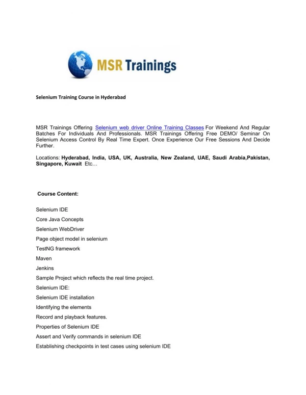 Selenium Online Training Course in Hyderabad