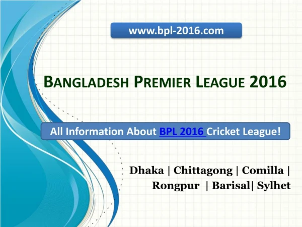 Bangladesh Premier League (BPL 2016)