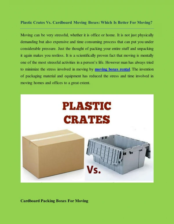 Plastic Crates Vs. Cardboard Moving Boxes