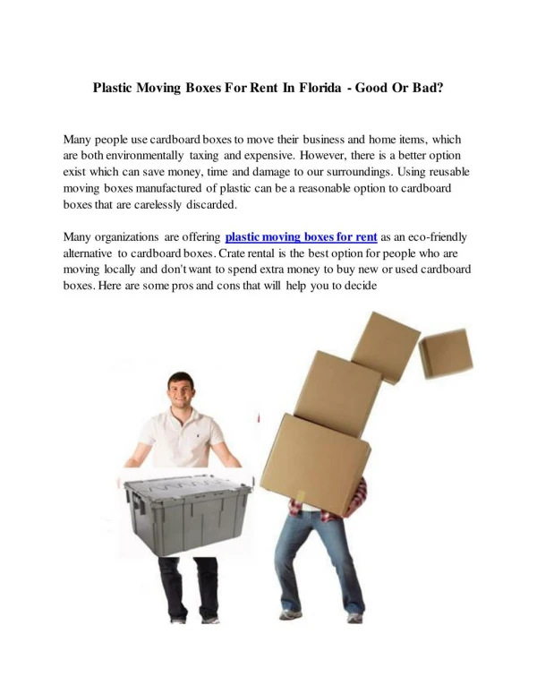 Plastic Crates For Moving In Orlando For Rent