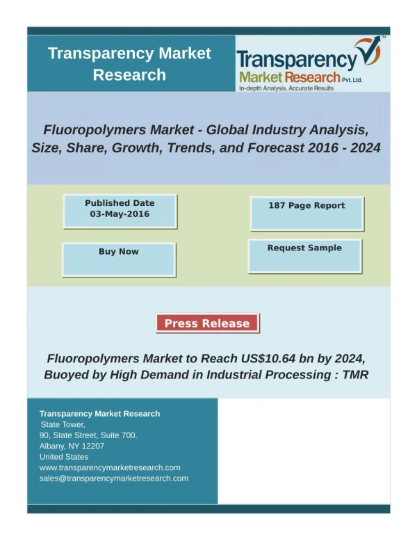 Fluoropolymers Market - Global Industry Analysis, Size, Share, Growth, Trends, and Forecast 2016 – 2024