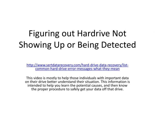 figuring out hardrive not showing up or being detected