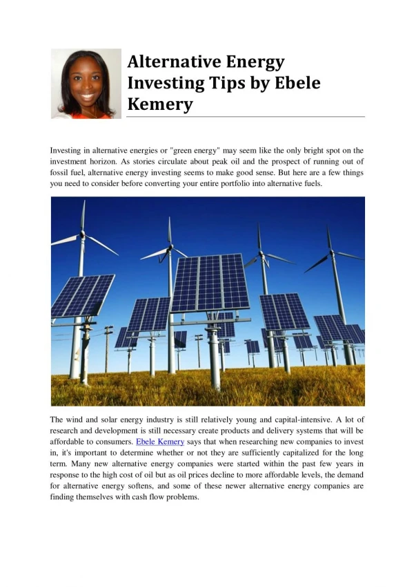 Alternative Energy Investing Tips by Ebele Kemery