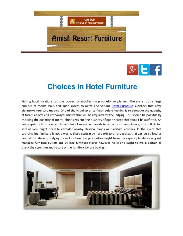Choices in Hotel Furniture