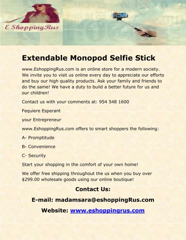 Extendable Monopod Selfie Stick