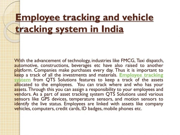 Employee Tracking and Vehicle Tracking System in India