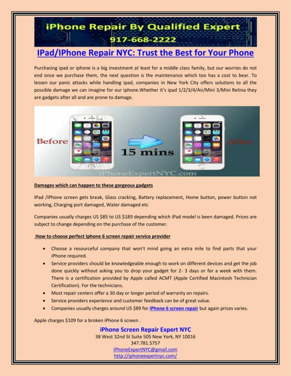 IPad/IPhone Repair NYC: Trust the Best for Your Phone