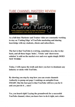 Tube Channel Mastery Review - slide 1