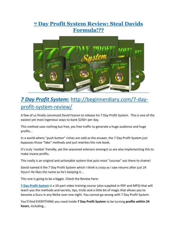 7 Day Profit System Review and (Free) GIANT $14,600 BONUS