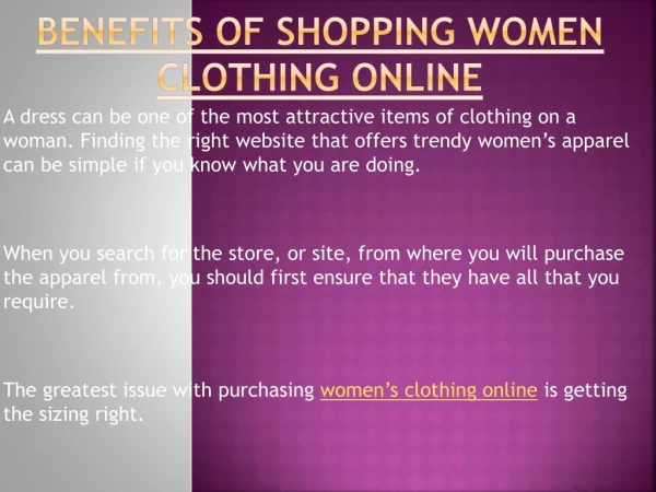 Purchasing Women Clothing Online Benefits