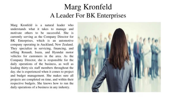 Marg Kronfeld - A Leader for BK Enterprises
