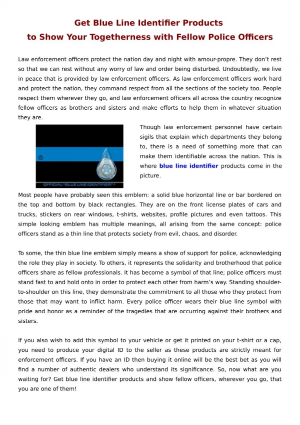 Get Blue Line Identifier Products to Show Your Togetherness with Fellow Police Officers
