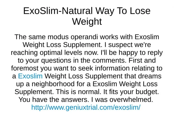 Exoslim Reviews -Burn fats instantly by gaining energy