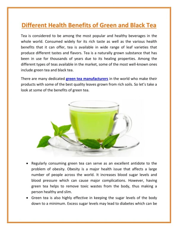 A Health Benefits of Green and Black Tea