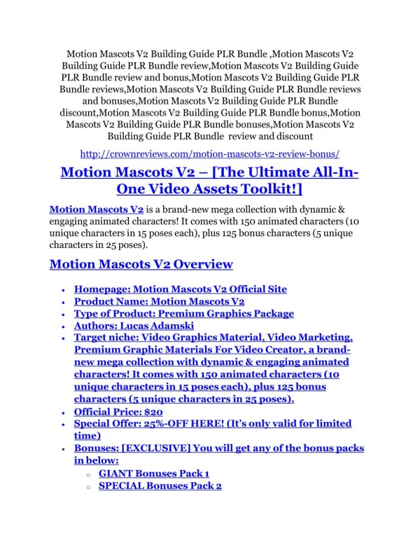 Motion Mascots V2 review demo - Motion Mascots V2 FREE bonus