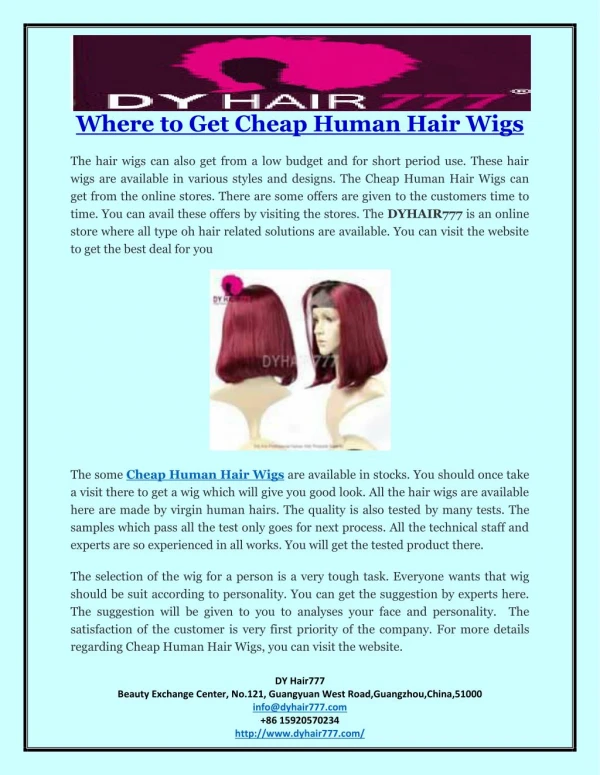 Where to Get Cheap Human Hair Wigs