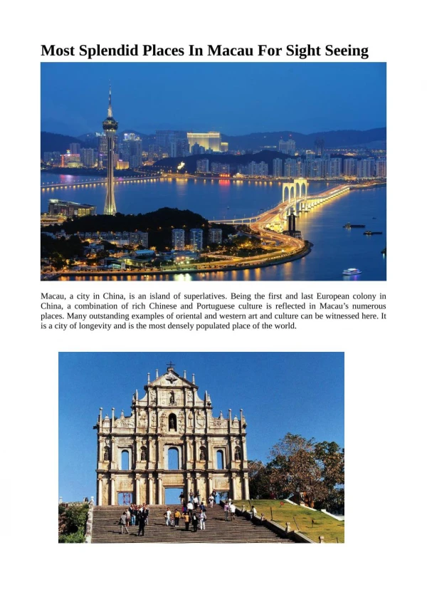 Most Splendid Places In Macau For Sight Seeing