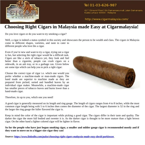 Choosing Right Cigars in Malaysia made Easy at Cigarmalaysia!