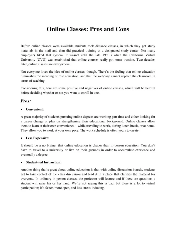 Online Classes: Pros and Cons