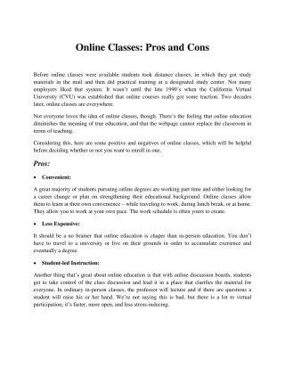 Online Classes: Pros and Cons - slide 1