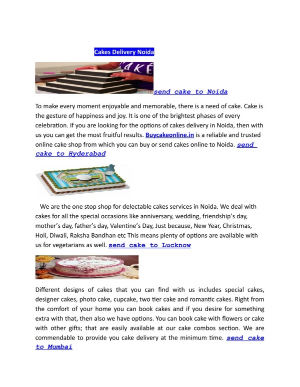 Send Cake Online to Noida