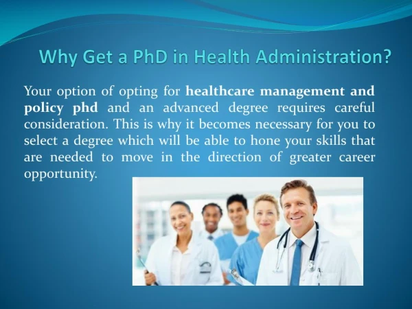 Why Get a PhD in Health Administration?