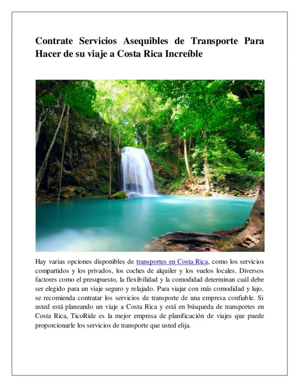 Contrate servicios asequibles de transporte para hacer de su viaje a Costa Rica increíble