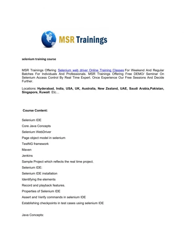 Selenium Training Course - MSR Trainings