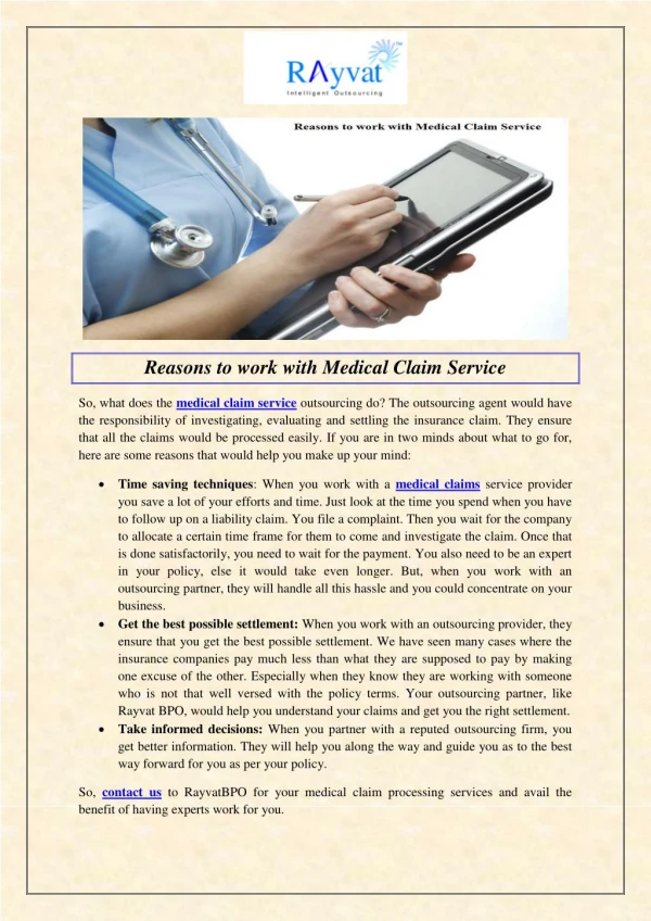 Reasons to work with Medical Claim Service