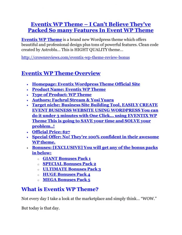 Eventix WP Theme Review - SECRET of Eventix WP Theme