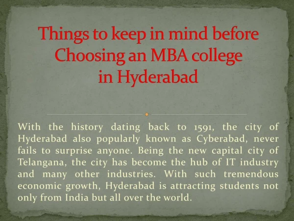 Things to keep in mind before Choosing an MBA college in Hyderabad