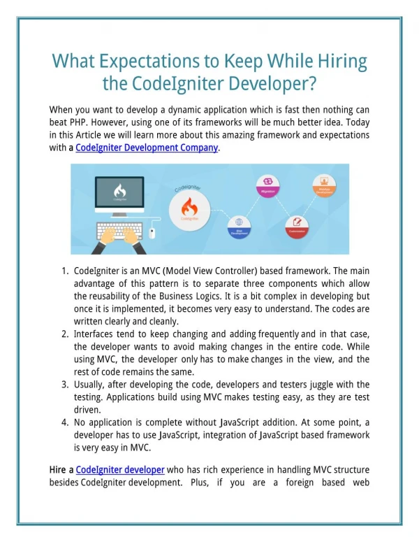 What Expectations to Keep While Hiring the Codeigniter Development Company?