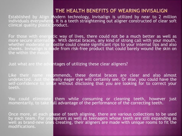 The Health benefits Of Wearing Invisalign