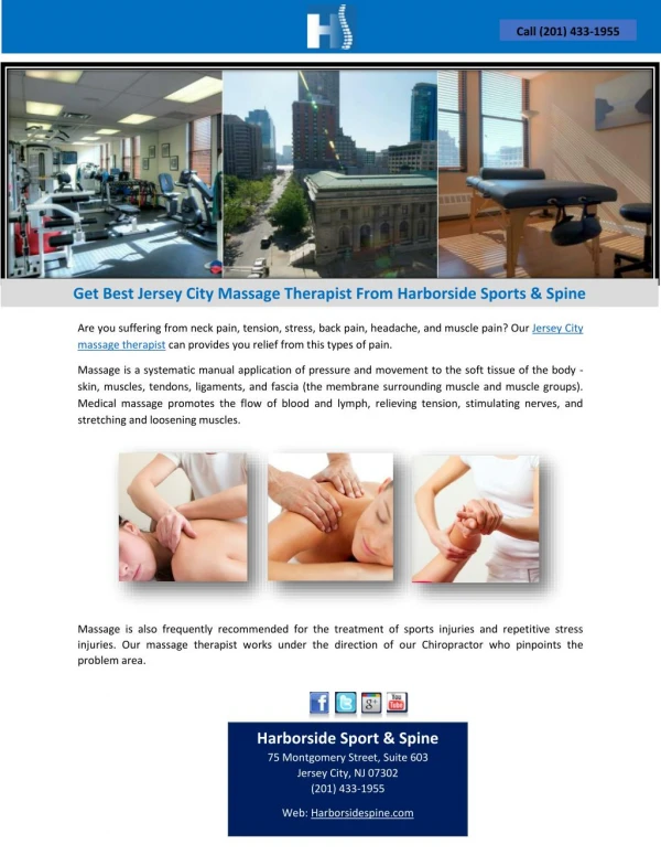 Get Best Jersey City Massage Therapist From Harborside Sports & Spine