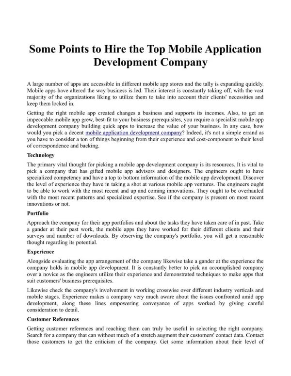 Some Points to Hire the Top Mobile Application Development Company