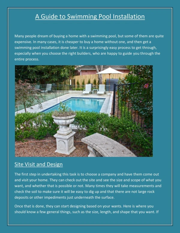 A Guide to Swimming Pool Installation