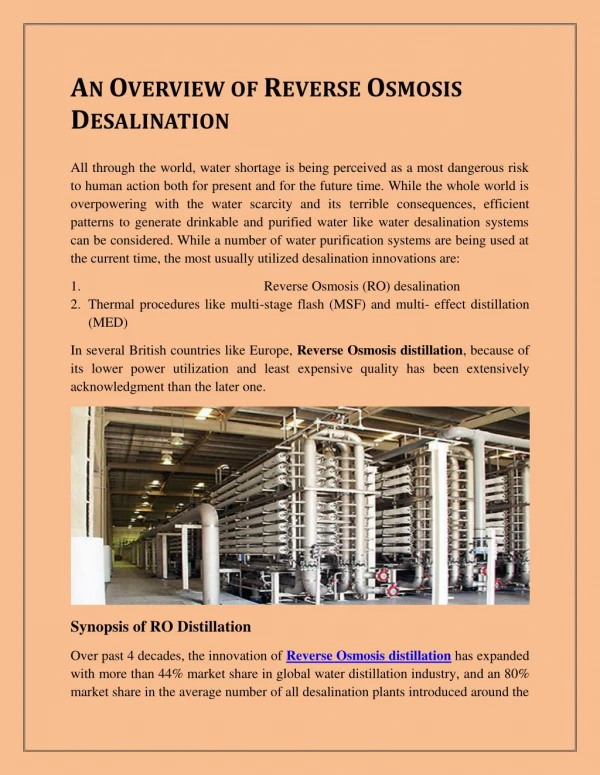 AN OVERVIEW OF REVERSE OSMOSIS DESALINATION