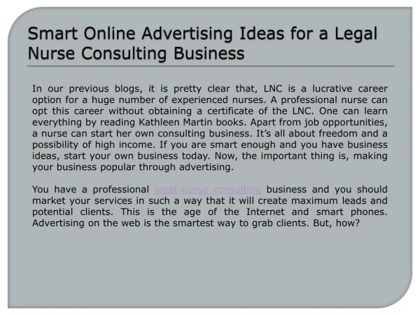Smart Online Advertising Ideas for a Legal Nurse Consulting Business