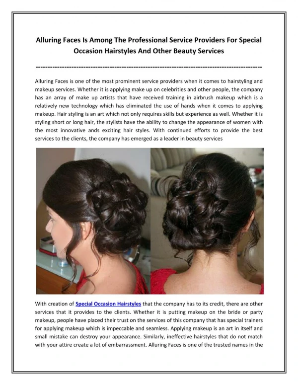 Alluring Faces Is Among The Professional Service Providers For Special Occasion Hairstyles And Other Beauty Services