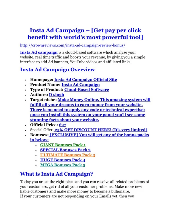 Insta Ad Campaign review & SECRETS bonus of Insta Ad Campaign