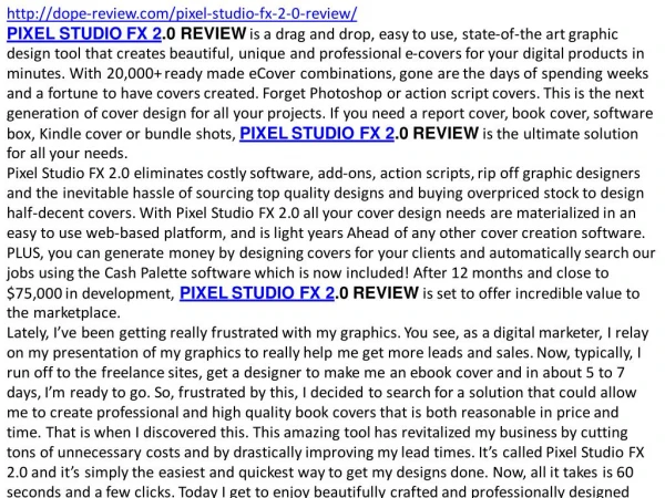 PIXEL STUDIO FX 2.0 review and bonus